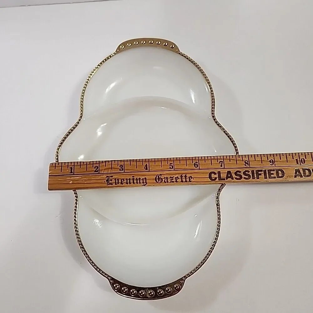 3 Pc Fire King Anchor Hocking (2) Divided Relish Dish Tray Gold Trim (1) Platter